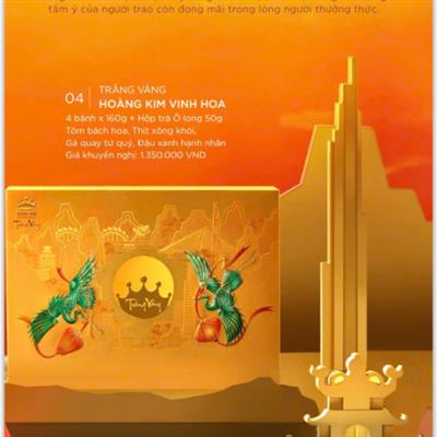 Trăng Vàng Hoàng Kim Vinh Hoa (Vàng) (4 Bánh X160g + Trà Ô Long 50g)